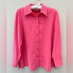 DRAPER'S & DAMON'S | Petite Hot Pink Embroidered Long Sleeve Top | Small